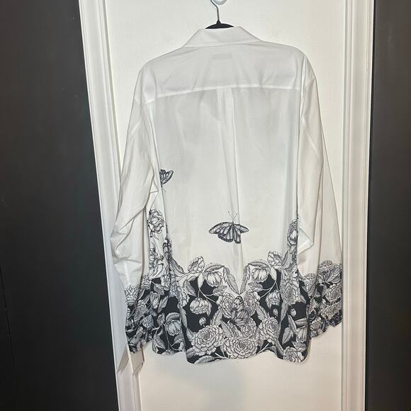 NEW Valentino Men's Blooming Print Button Down Shirt Size 43 White Black US 17 - Picture 9 of 16